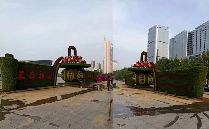 河北邯鄲國慶五色草園藝造型景觀側(cè)面照
